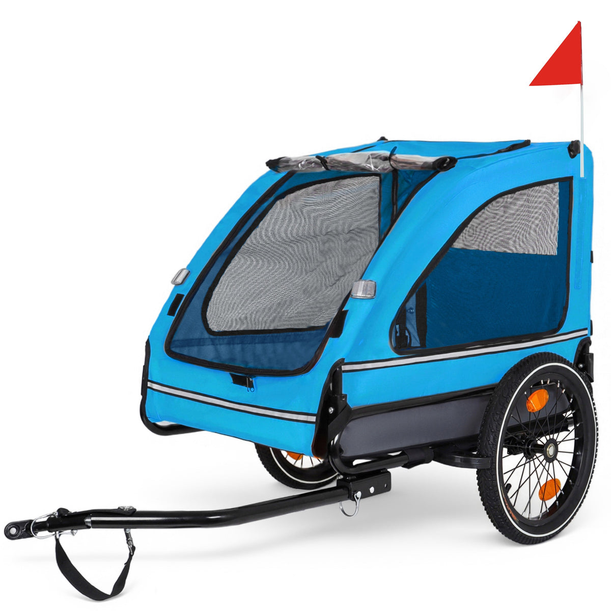 Pet Bike Trailer Dog Cart for Bicycle,Suitable for Small and Medium Pets, Easy Folding Cart Frame, Quick Release Wheel, Non-Slip Floor, Internal Leash, blue+Grey