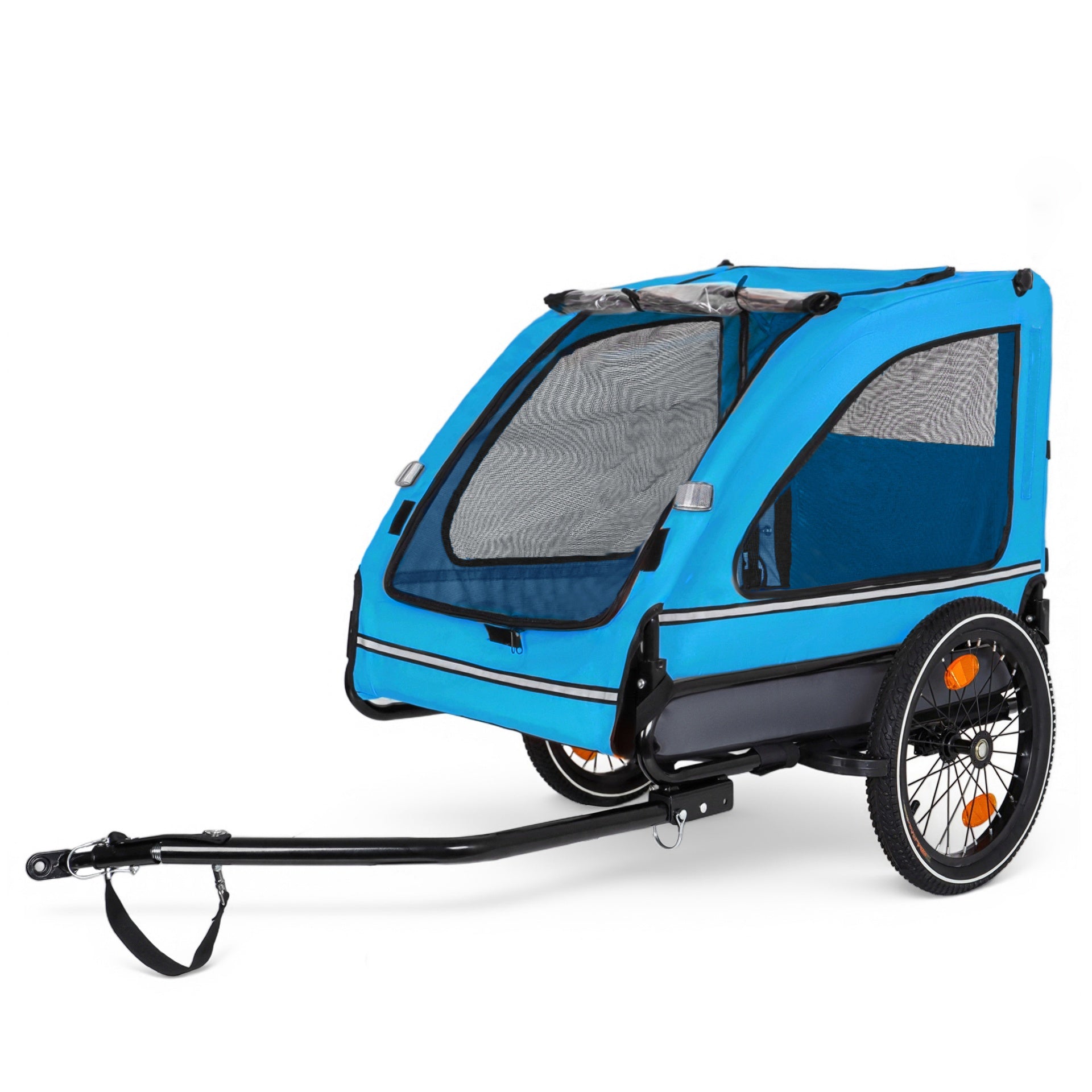 Pet Bike Trailer Dog Cart for Bicycle,Suitable for Small and Medium Pets, Easy Folding Cart Frame, Quick Release Wheel, Non-Slip Floor, Internal Leash, blue+Grey