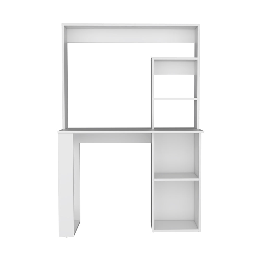 Writing Computer Desk with Storage Shelves and Hutch, White