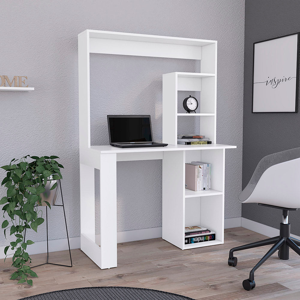 Writing Computer Desk with Storage Shelves and Hutch, White