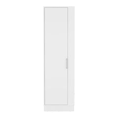Storage Cabinet 72"H, Six Internal Shelves, One Door, Three Broom Hangers, White