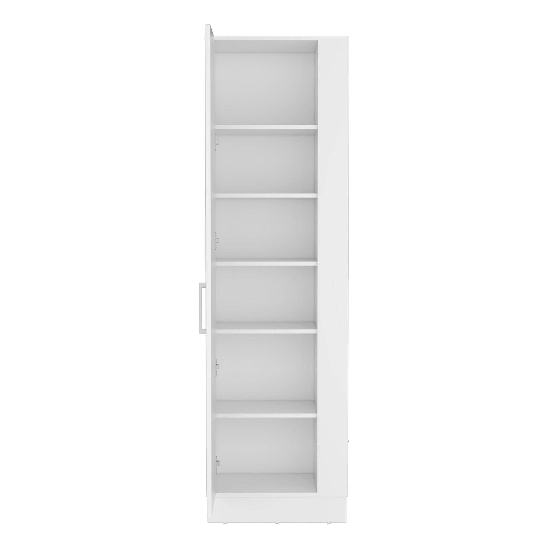 Storage Cabinet 72"H, Six Internal Shelves, One Door, Three Broom Hangers, White