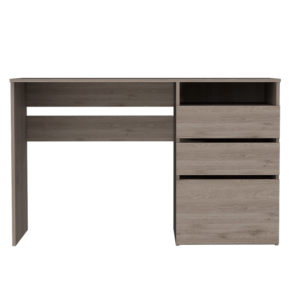 Computer Desk, 3 Drawers, One Shelf, Light Gray