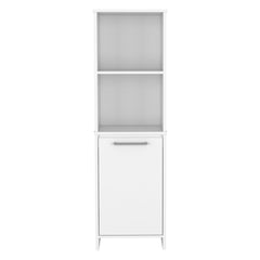 Kitchen Pantry 59" H, Two Open Storage Shelves, Single Door Cabinet, Two Interior Shelves, White