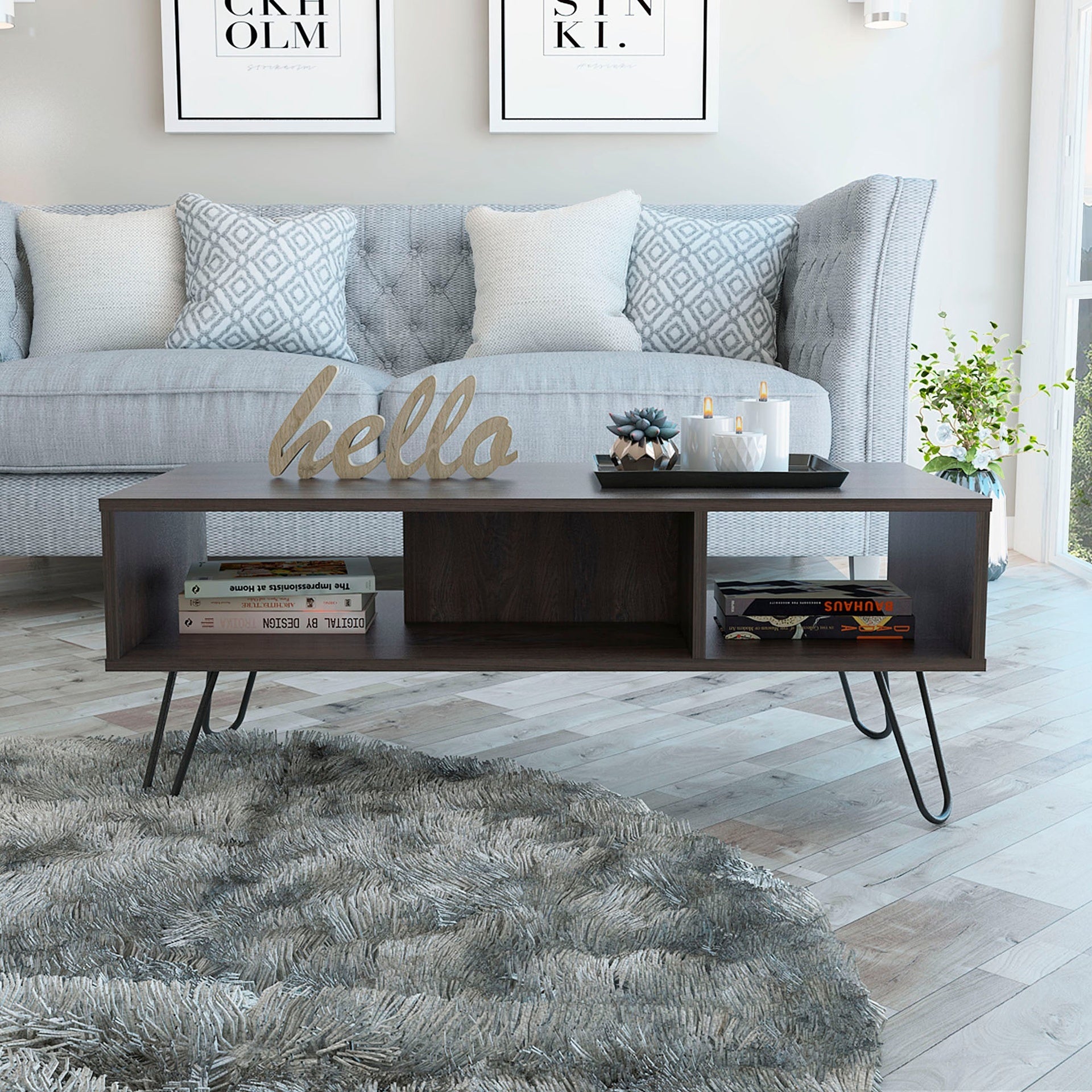 Coffee Table, Four Legs, Two Shelves, Espresso