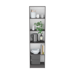 Vinton XS Bookcase Compact Bookshelf with Multiple Shelves, Matt Gray / White