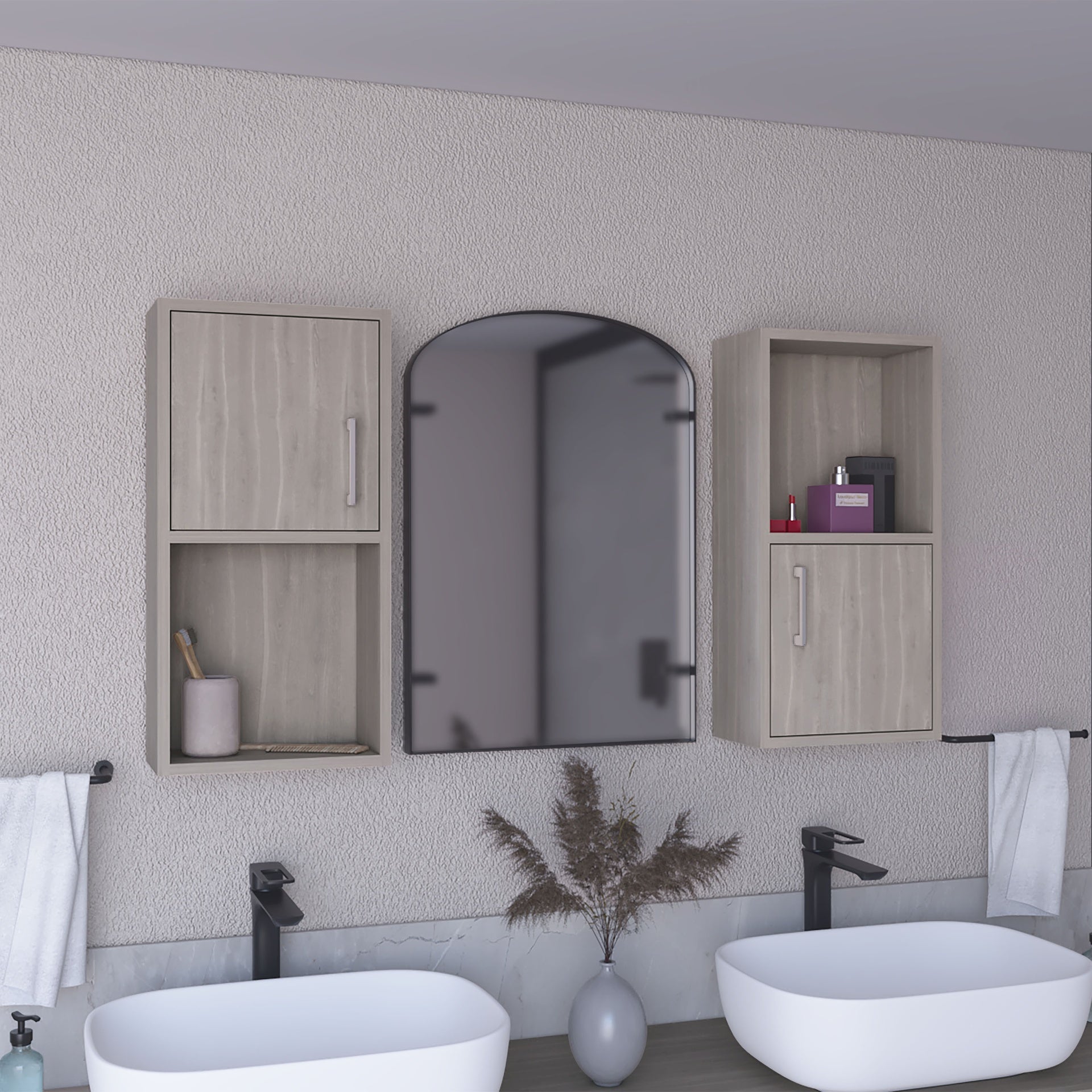 Wall Mounted Bathroom Medicine Cabinet Eak 24" H, Two Doors, Two Shelves,White Oak