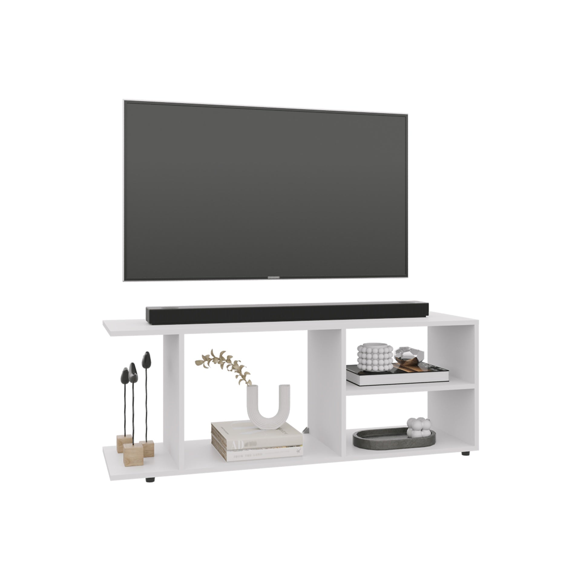 Entertainment Center 17.8" H, with 4 Shelves and 4 Legs, White
