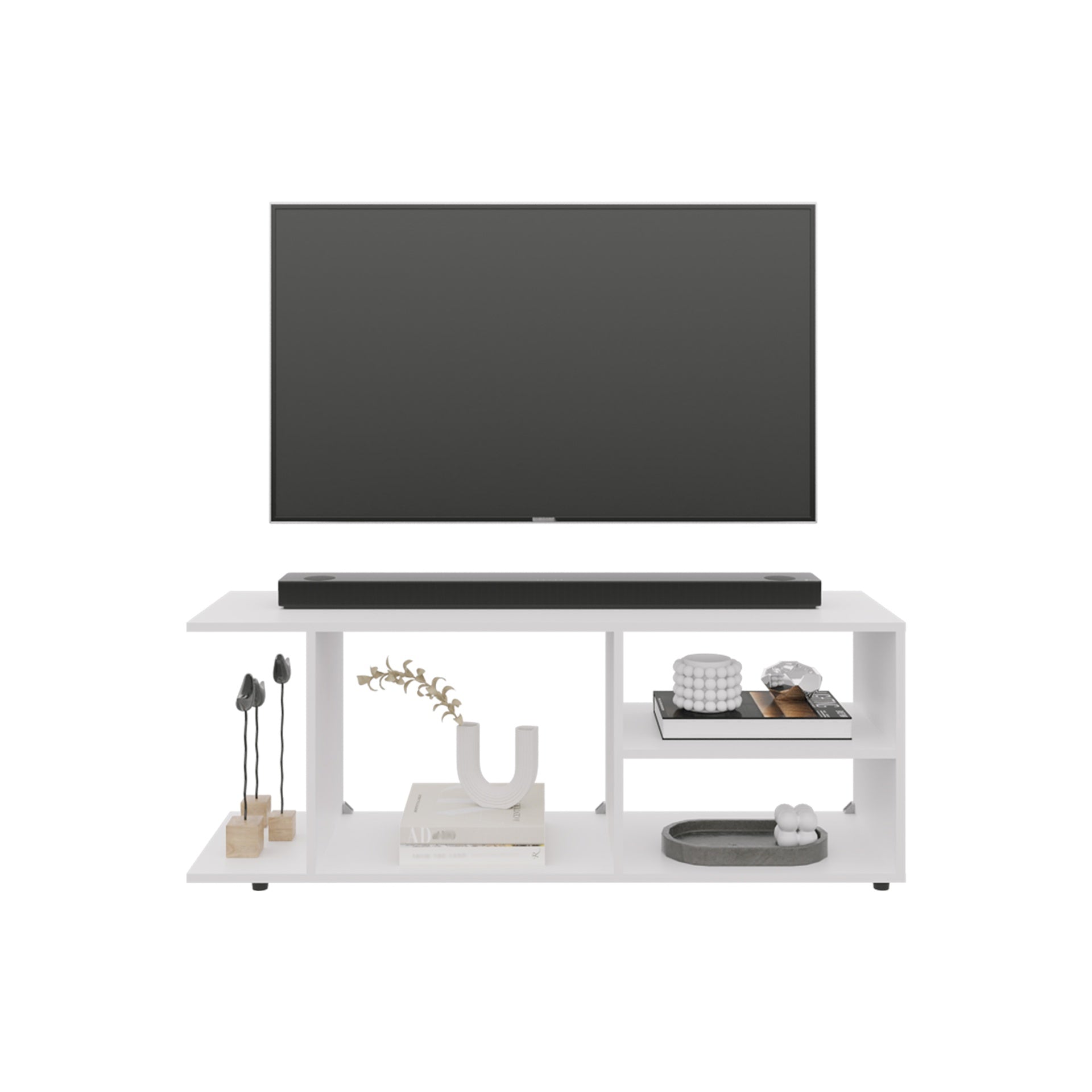 Entertainment Center 17.8" H, with 4 Shelves and 4 Legs, White