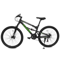 A24207 24 Inch Steel Frame Shock Fork Plus Shock Absorber 21-speed Unisex Mountain Bike