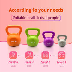 5lbs 10lbs 15lbs 20lbs Kettlebell Set, Strength Training Kettlebells Weight Set for Women, Vinyl Coated Kettle Bell for Home Gym Workout Weight Lifting Equipment, Comfortable Grip Wide Handle Weights