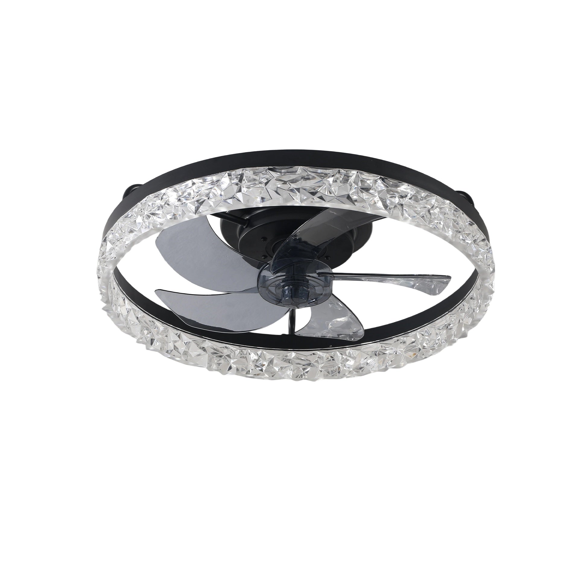 19" Black Frame Iceberg Bedroom Fan Light with Remote Control, Dimmable, 7 Blades, Reversible DC Motor, with LED Light