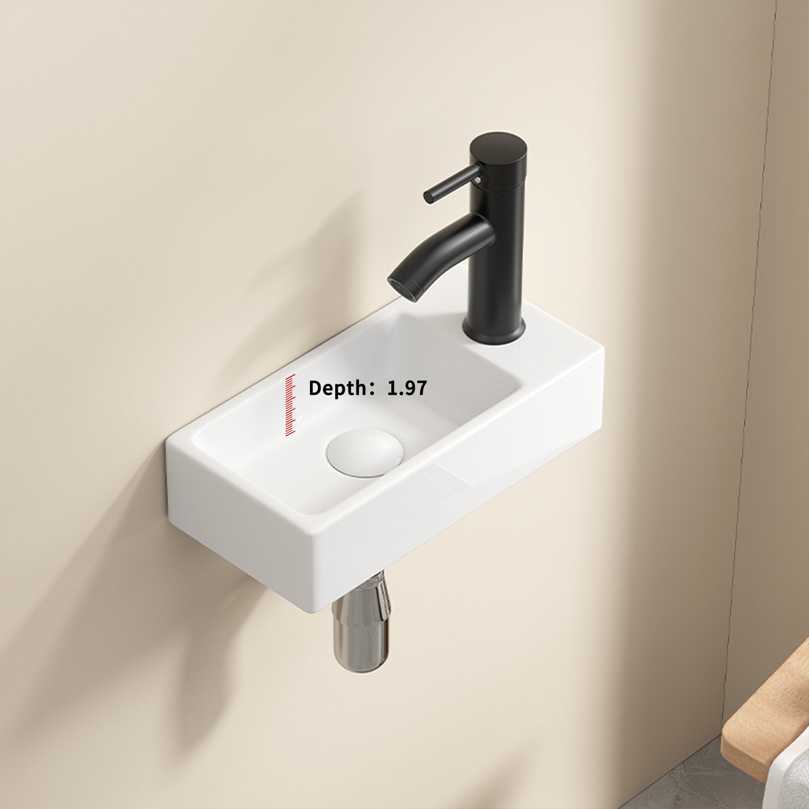 Wall Hung Basin Sink Small Cloakroom Basin Rectangle Ceramic Wash Basin Left Hand without Tap & Drain