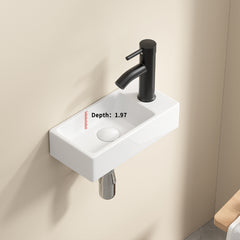 Wall Hung Basin Sink Small Cloakroom Basin Rectangle Ceramic Wash Basin Left Hand without Tap & Drain