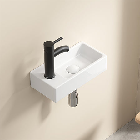 Wall Hung Basin Sink Small Cloakroom Basin Rectangle Ceramic Wash Basin Left Hand without Tap & Drain