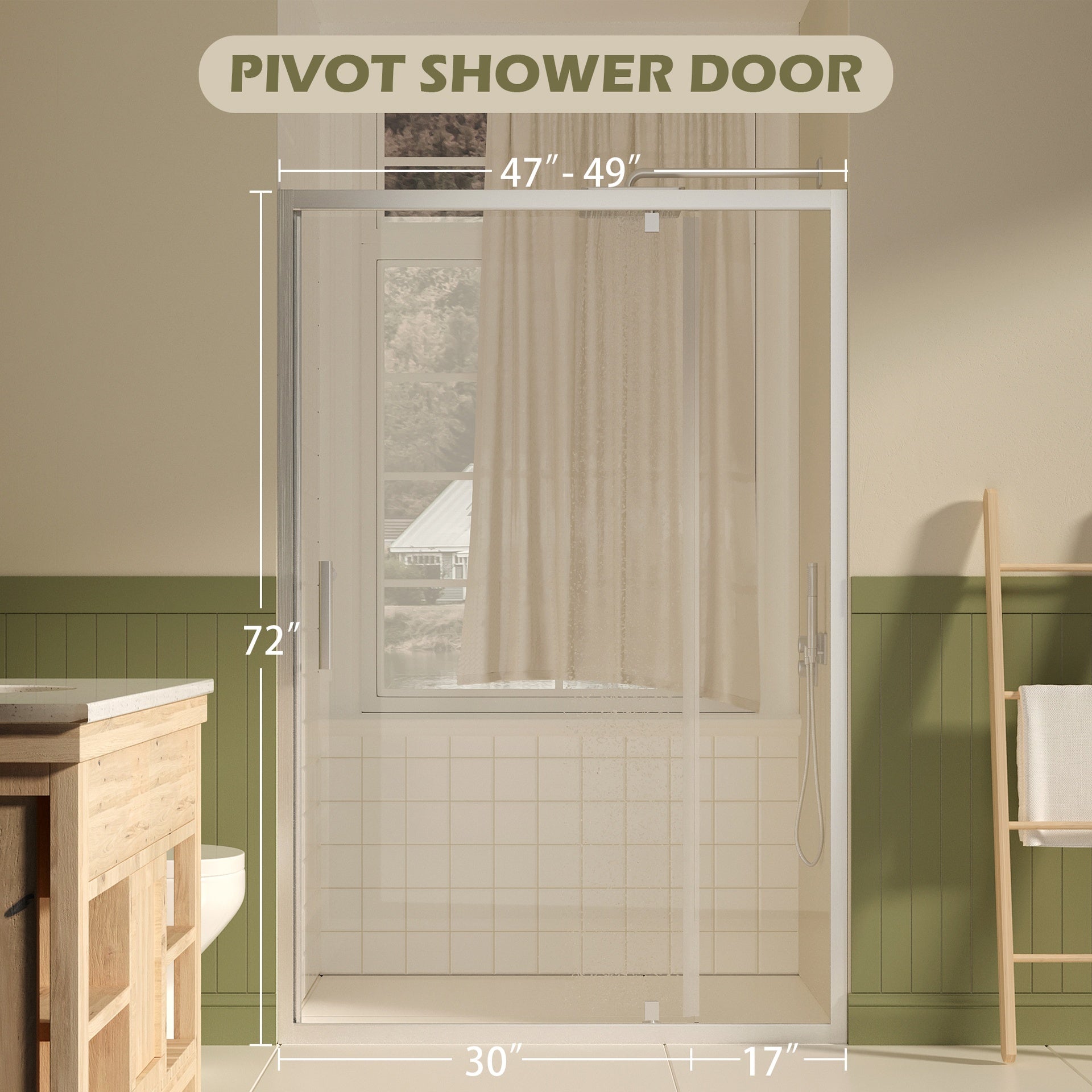 47-49" W ×72" H Pivot Shower Door, 1/4"(6mm) SGCC Clear Tempered Glass Shower Door with Explosion Film, Nano Easy-Clean Coating, Reversible Installation, Brushed Nickel
