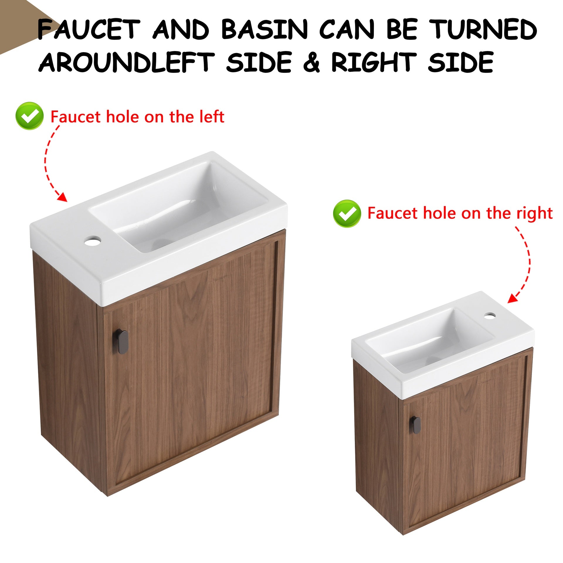 18.5" Wall-Mounted Bathroom Vanity with Resin Sink, Soft Closed Single Door, MDF, Nature Walnut  (KD-Packing)