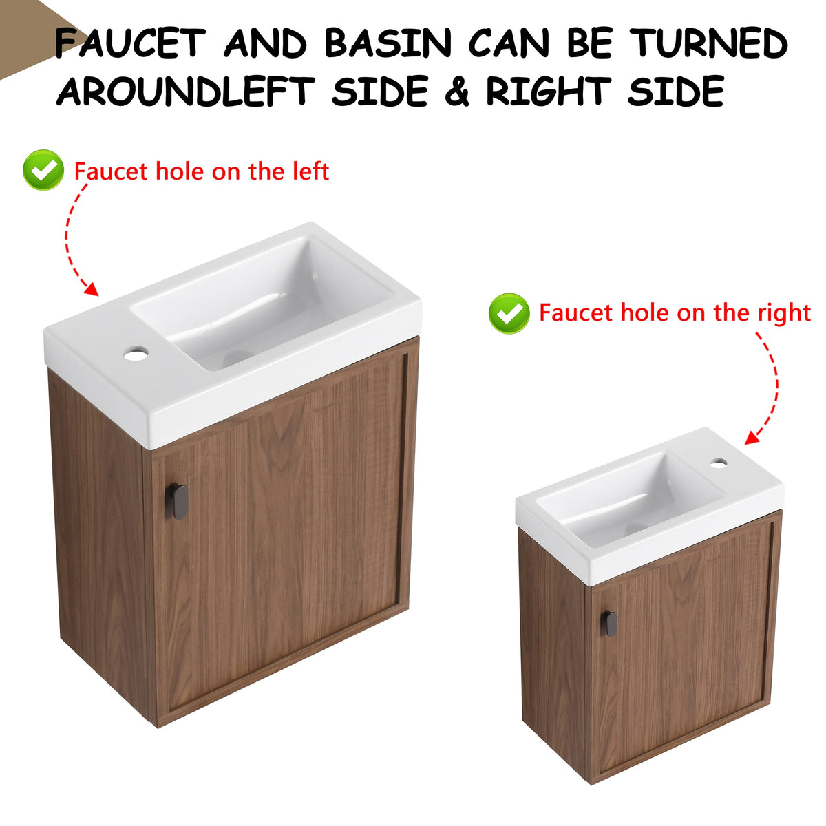 18.5" Wall-Mounted Bathroom Vanity with Resin Sink, Soft Closed Single Door, MDF, Nature Walnut  (KD-Packing)