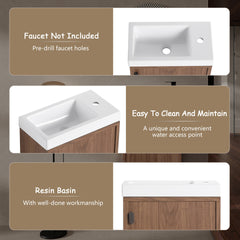 18.5" Wall-Mounted Bathroom Vanity with Resin Sink, Soft Closed Single Door, MDF, Nature Walnut  (KD-Packing)
