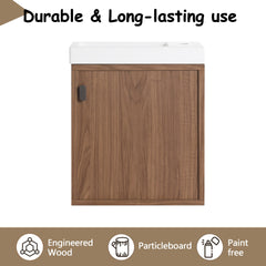 18.5" Wall-Mounted Bathroom Vanity with Resin Sink, Soft Closed Single Door, MDF, Nature Walnut  (KD-Packing)
