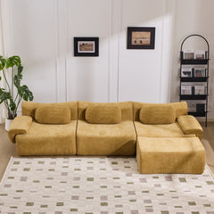 Modular Combination, Bamboo Joint Shape, Armchair, Extra-Large Compression & 3+1 Seater Chenille Deep-Seat (with 3 Pillows) All Fit Living Room/Bedroom