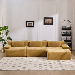 Modular Combination, Bamboo Joint Shape, Armchair, Extra-Large Compression & 3+1 Seater Chenille Deep-Seat (with 3 Pillows) All Fit Living Room/Bedroom