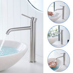 Brushed Nickel Tall Bathroom Faucet Brushed Faucet for Bathroom Sink, Single Hole Bathroom Faucet Modern Single Handle Vanity Basin Faucet
