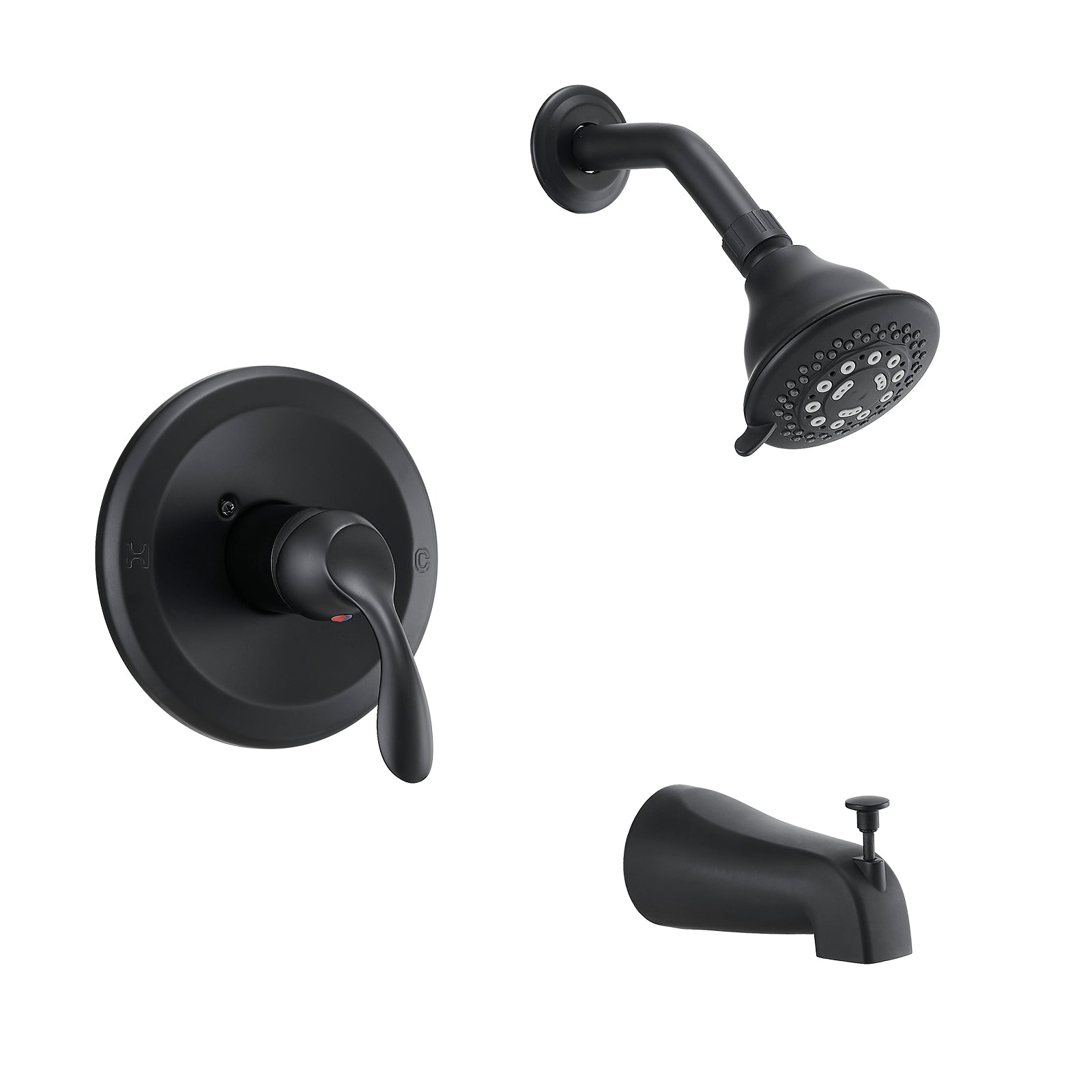 Matte Black Tub & Shower Faucet Combo with 5-Spray Rain Shower Head, Pressure Balance Valve & Diverter Spout