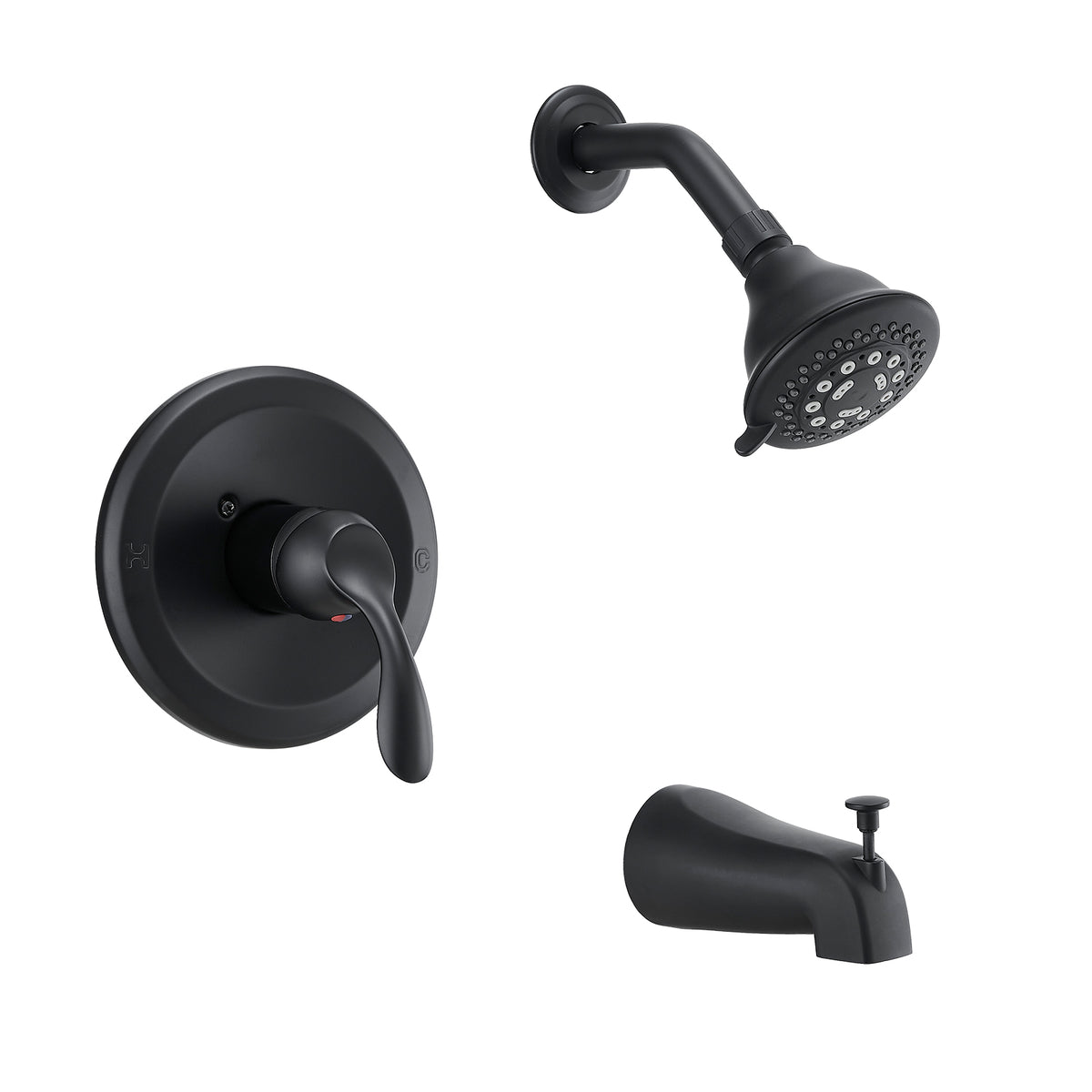 Matte Black Tub & Shower Faucet Combo with 5-Spray Rain Shower Head, Pressure Balance Valve & Diverter Spout