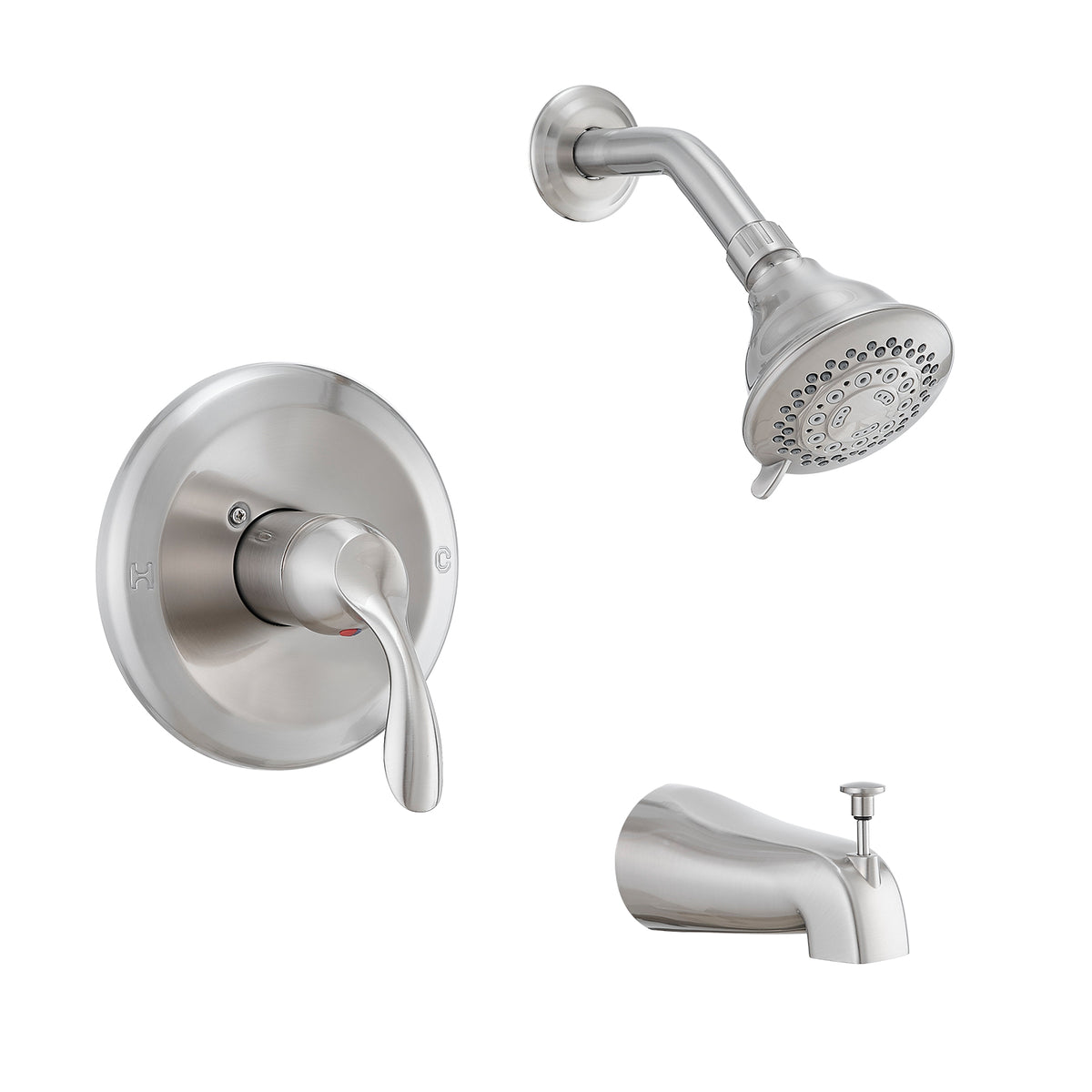 Brushed Nickel Tub & Shower Faucet Combo with 5-Spray Rain Shower Head, Pressure Balance Valve & Diverter Spout