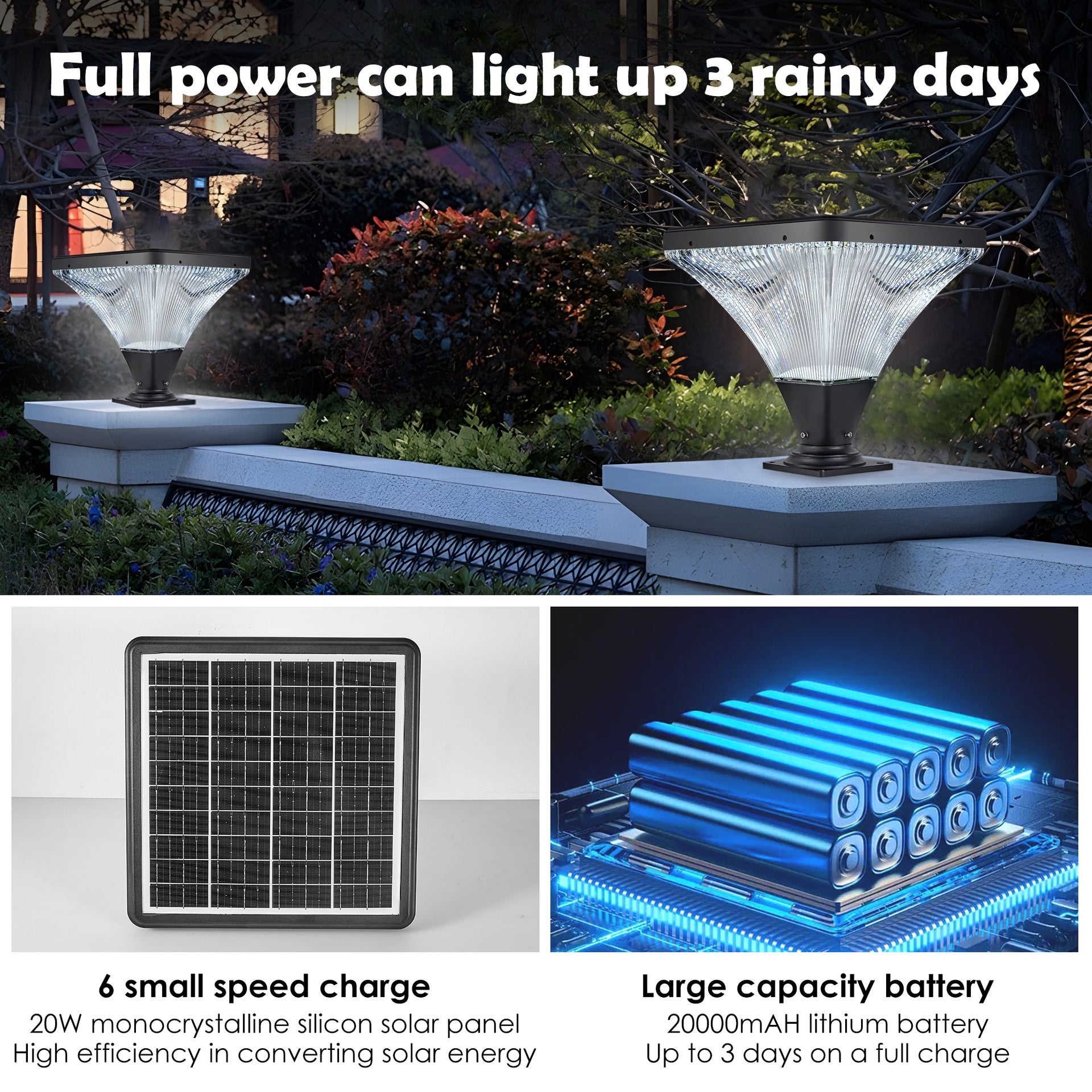 15" Black Outdoor Post Light - LED with Remote Control, Dimmable, Timer Function, Weatherproof for Yard, Garden, Pathway (1-Pack)