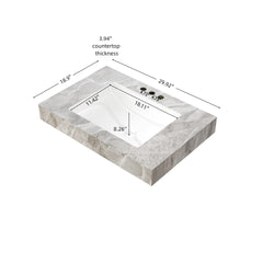 30" MURI Light Gray Sintered Stone Countertop and Undermount Ceramic Basin with Three Standard Pre-drilled Faucet Holes, NO Cabinet, NO Faucet and Sink Cover