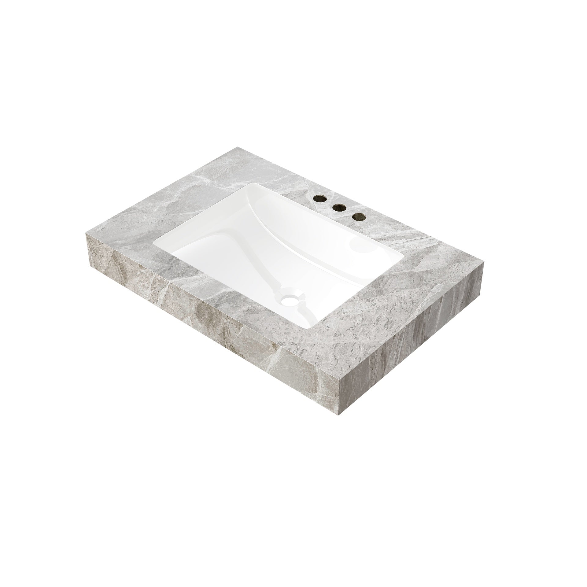 30" MURI Light Gray Sintered Stone Countertop and Undermount Ceramic Basin with Three Standard Pre-drilled Faucet Holes, NO Cabinet, NO Faucet and Sink Cover