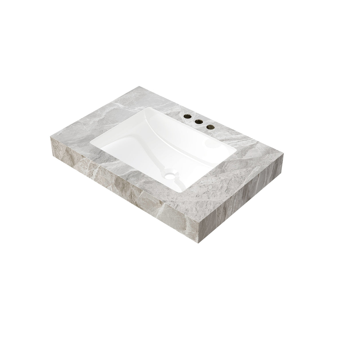 30" MURI Light Gray Sintered Stone Countertop and Undermount Ceramic Basin with Three Standard Pre-drilled Faucet Holes, NO Cabinet, NO Faucet and Sink Cover