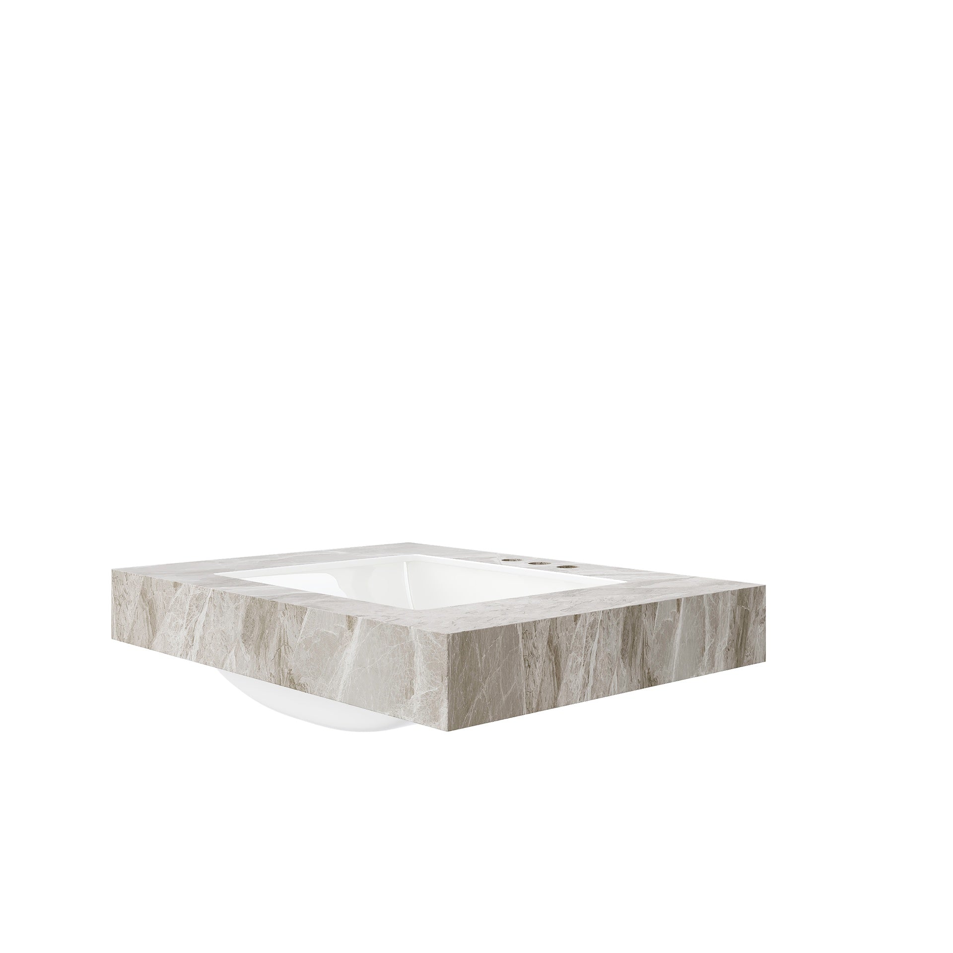 30" MURI Light Gray Sintered Stone Countertop and Undermount Ceramic Basin with Three Standard Pre-drilled Faucet Holes, NO Cabinet, NO Faucet and Sink Cover