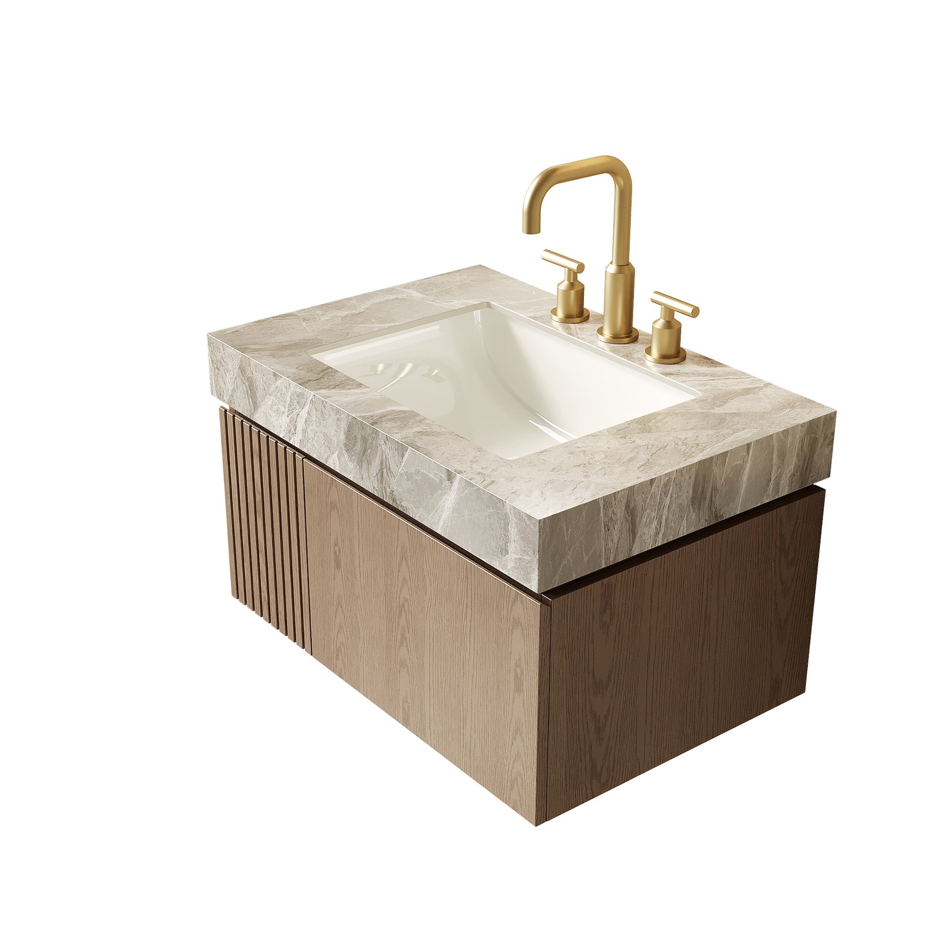 30" MURI Light Gray Sintered Stone Countertop and Undermount Ceramic Basin with Three Standard Pre-drilled Faucet Holes, NO Cabinet, NO Faucet and Sink Cover