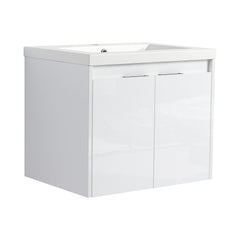 24" Bathroom Vanity With Resin Sink , 2-Soft Close Doors, Float Mounting Design,Glossy White,(KD-Packing)