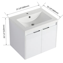 24" Bathroom Vanity With Resin Sink , 2-Soft Close Doors, Float Mounting Design,Glossy White,(KD-Packing)