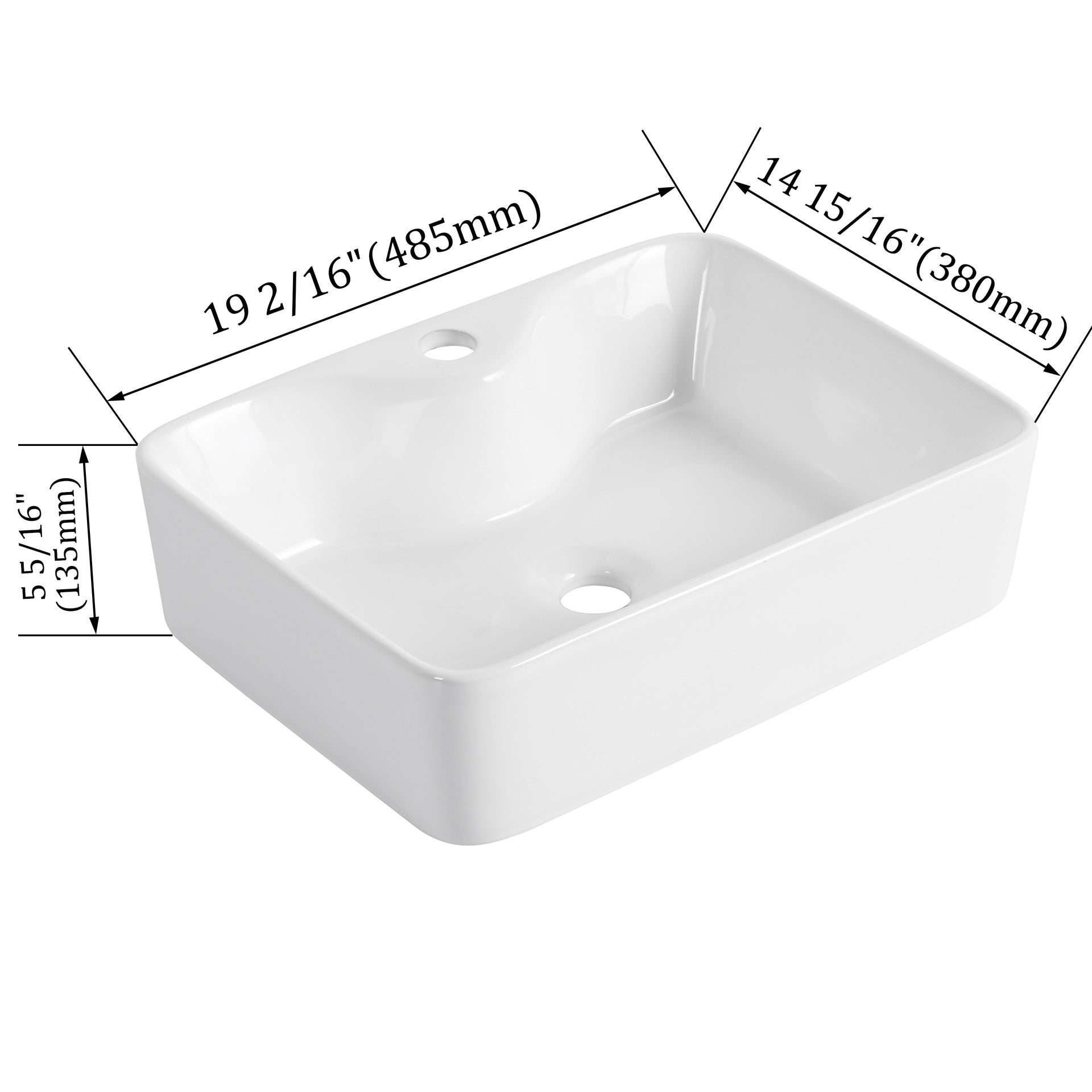 Ceramic Rectangular Above Counter White Bathroom Sink Art Basin (BAB111MOWH)