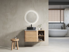 36'' Wall-Mounted Bathroom Vanity With Ceramic Art Sink, and Storage Shelves, Soft-Close Door, KD-Packing, Plywood
