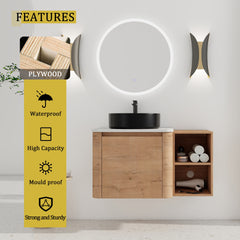 36'' Wall-Mounted Bathroom Vanity With Ceramic Art Sink, and Storage Shelves, Soft-Close Door, KD-Packing, Plywood