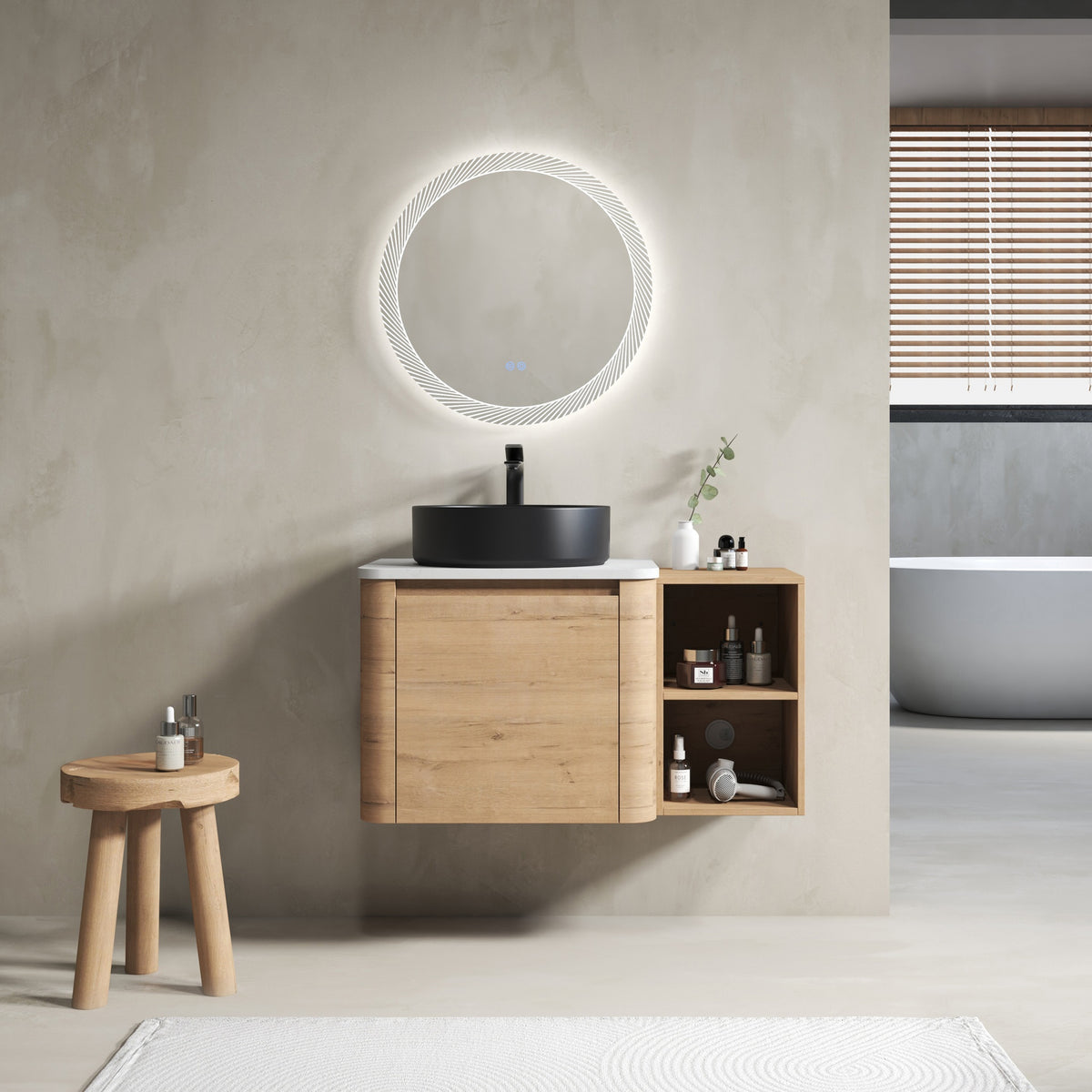 36'' Wall-Mounted Bathroom Vanity With Ceramic Art Sink, and Storage Shelves, Soft-Close Door, KD-Packing, Plywood