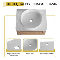 48'' Wall-Mounted Bathroom Vanity With Ceramic Art Sink, and 2-Storage Shelves, Soft-Close Door, KD-Packing, Plywood