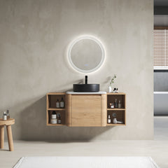 48'' Wall-Mounted Bathroom Vanity With Ceramic Art Sink, and 2-Storage Shelves, Soft-Close Door, KD-Packing, Plywood