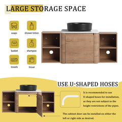 48'' Wall-Mounted Bathroom Vanity With Ceramic Art Sink, and 2-Storage Shelves, Soft-Close Door, KD-Packing, Plywood
