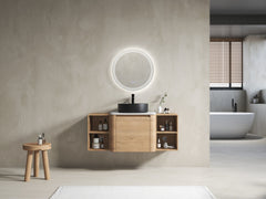 48'' Wall-Mounted Bathroom Vanity With Ceramic Art Sink, and 2-Storage Shelves, Soft-Close Door, KD-Packing, Plywood