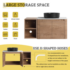 42'' Wall-Mounted Bathroom Vanity With Ceramic Art Sink, and 1-Storage Shelves, 2-Soft-Close Door, KD-Packing, Plywood