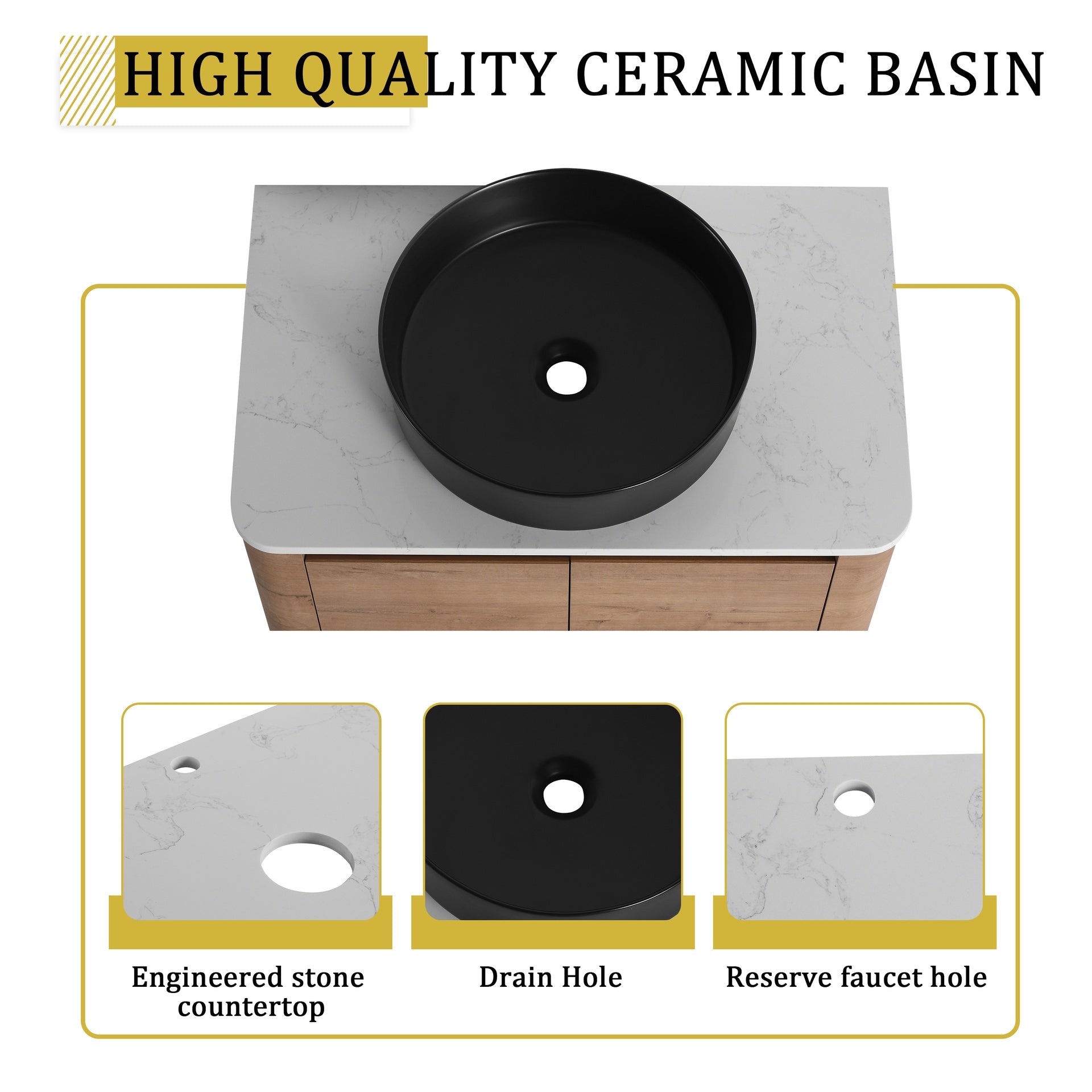 42'' Wall-Mounted Bathroom Vanity With Ceramic Art Sink, and 1-Storage Shelves, 2-Soft-Close Door, KD-Packing, Plywood