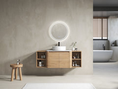 54'' Wall-Mounted Bathroom Vanity With Ceramic Art Sink, and 2-Storage Shelves, 2-Soft-Close Door, KD-Packing, Plywood