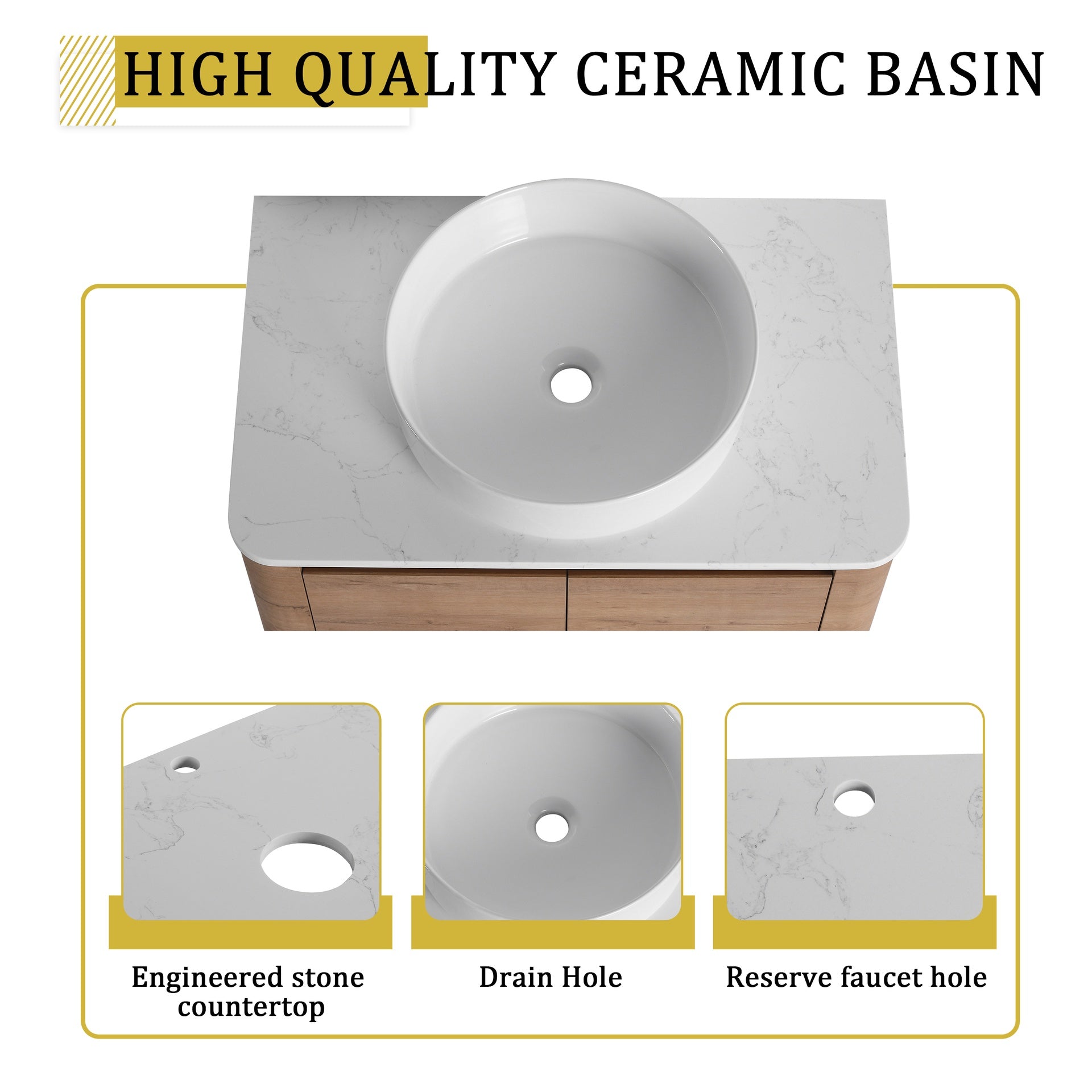 54'' Wall-Mounted Bathroom Vanity With Ceramic Art Sink, and 2-Storage Shelves, 2-Soft-Close Door, KD-Packing, Plywood